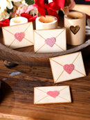 Wooden Envelope Ornaments with Pink Hearts by Axyaa: Valentine's & Wedding Decor