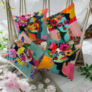 Axyaa Women Face Art Pattern Pillow Cover for Sofa, Bedroom, Car - Colorful & Artistic