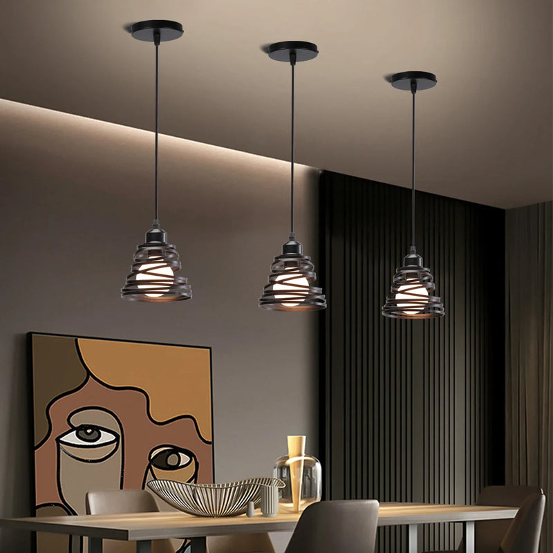Axyaa Retro Spiral Swirl Pendant Lamp Shade Chandelier for Living Room Kitchen Lighting
