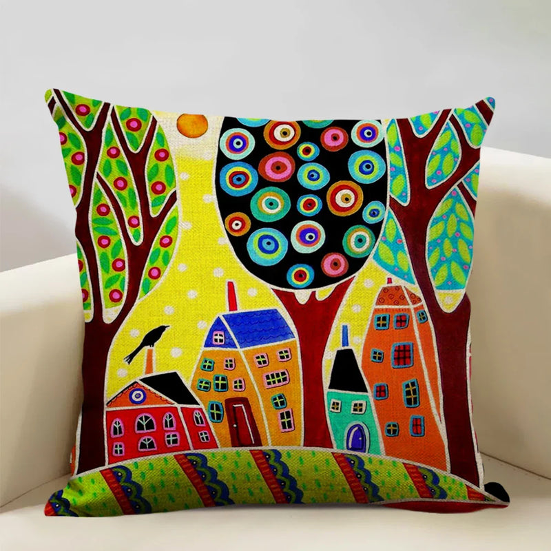 Hand-Painted Retro Country Linen Cushion Cover by Axyaa