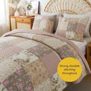 Axyaa Pink Flower Patchwork Quilt Set Twin - Country Shabby Chic Bedding