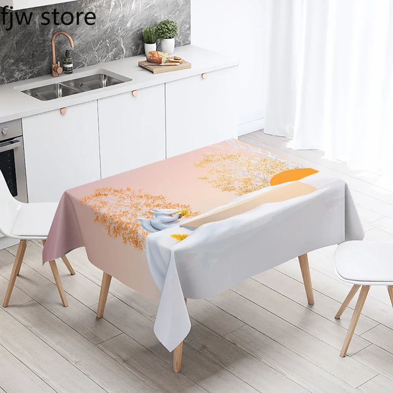 Axyaa Geometric Tree Waterproof Tablecloth for Home and Restaurant Decor