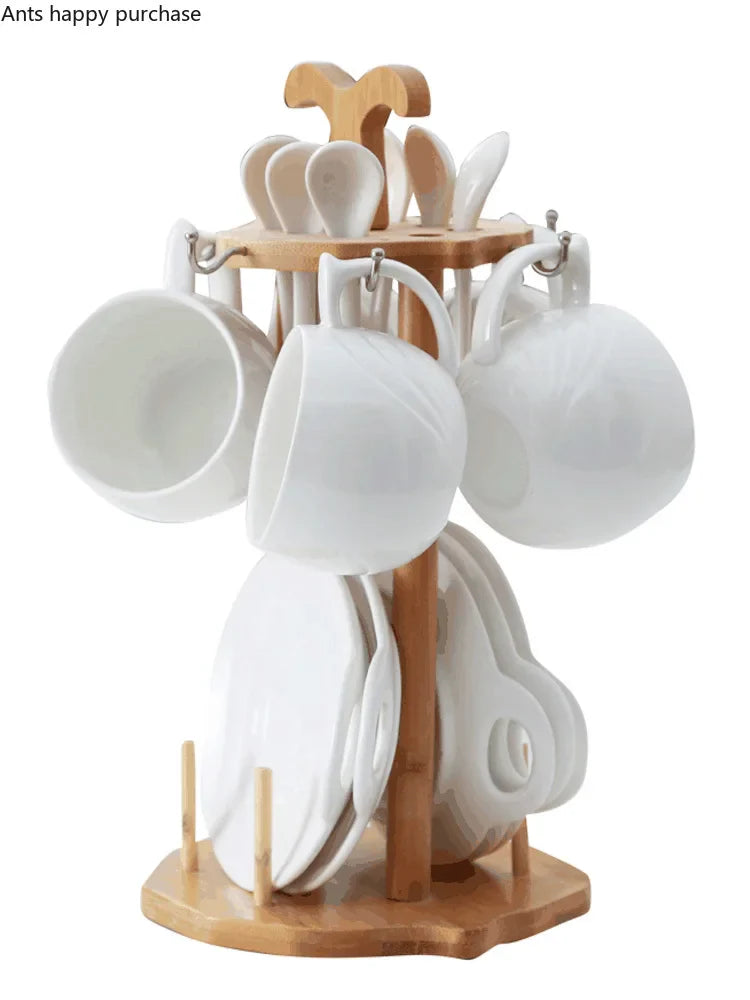 Axya Nordic Chic Ceramic Tea Set with Wooden Rack