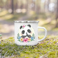Axyaa Flower Panda Enamel Water Cup with Handle - Kid's Creative Drink Mug