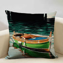 Axyaa Boat Pattern Linen Cushion Cover for Home Sofa Decor