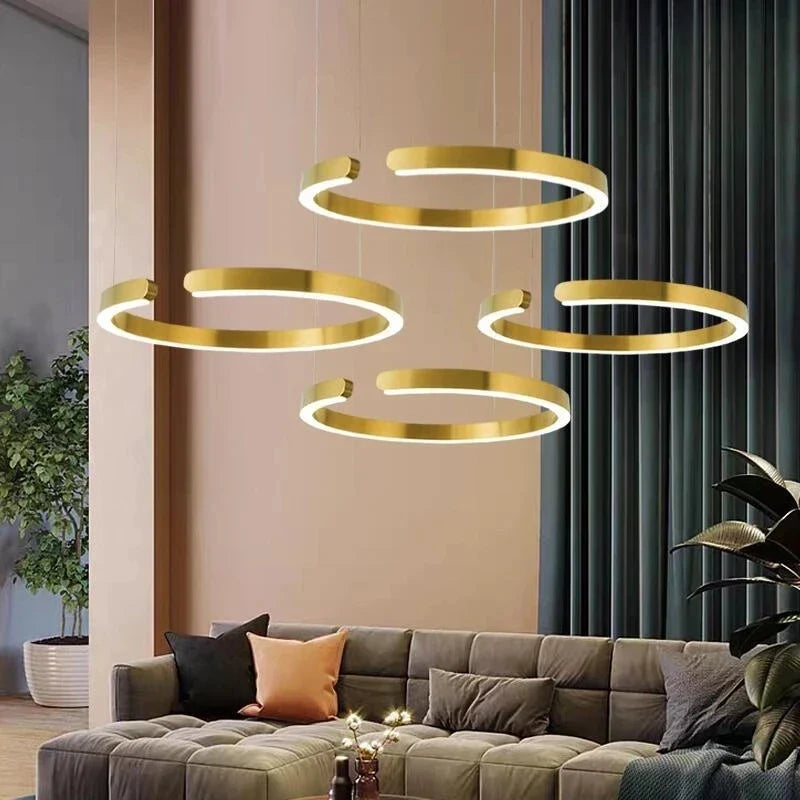 Axyaa Stainless Steel Semicircle Chandelier for Modern Living Room, Bedroom, and Dining