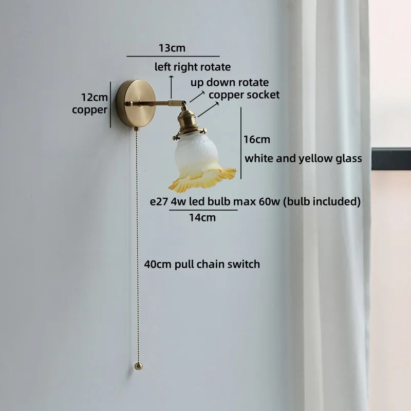Axyaa Nordic LED Wall Lamp for Bedroom Bedside, Modern Copper Arm, Up Down Rotate, Bathroom Mirror Light