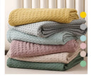 Axyaa Summer Waffle Plaid Cotton Bed Blanket in Green Pink Color