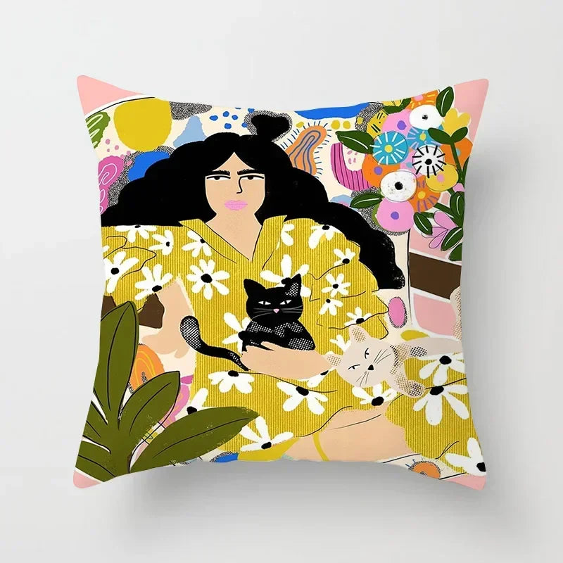 Axyaa Women Flower Oil Painting Decorative Pillowcase for Home Sofa Decor