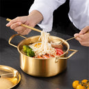 Axyaa Stainless Steel Ramen Pot with Golden Cover - Double Ears Cookware