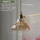 Axyaa Amber Glass Pendant Light Brass Vintage Adjustable Hanging Lamp