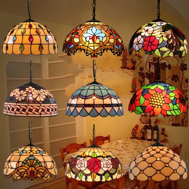 Axyaa Colorful Glass Tiffany Chandelier for a Creative Mediterranean Vibe