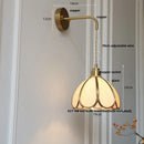 Axyaa Tiffany Glass Pull Chain Wall Sconce LED Lamp - Adjustable Bedroom Mirror Light