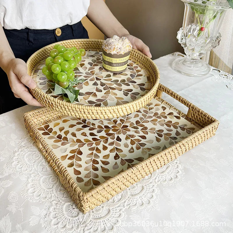 Axya Rattan Shell Storage Tray: Handmade Light Luxury for Home, Restaurant, and Picnics