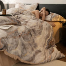 Axyaa Flower Print Velvet Bedding Set: Duvet Cover, Flat Sheet, Pillowcase