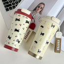 Axyaa Cherry Cat Tumbler 500ml Stainless Steel Thermal Cup with Straw