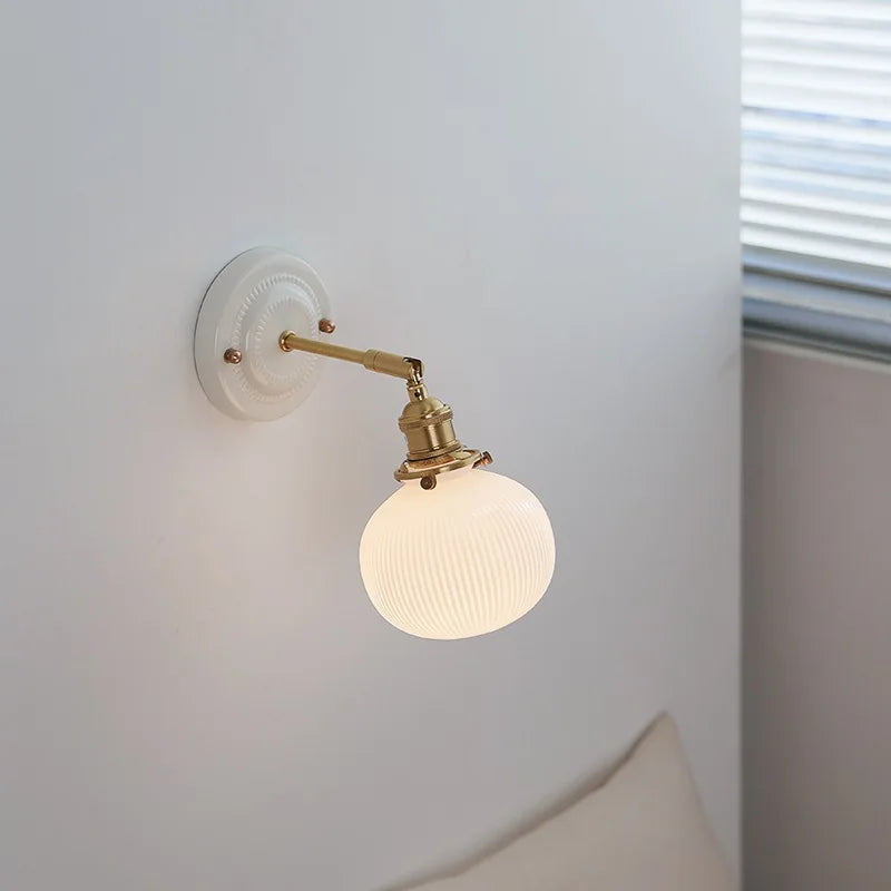 Axyaa White Glass LED Wall Lights with Copper Arm Socket, Up Down Lighting