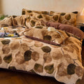 Axyaa Winter Coffee Fleece Quilt Set - Thickened Imitation Rabbit Hair - 4 Piece