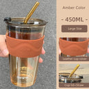 Axyaa Glass Cup with Straw - Large Capacity Creative Drinkware