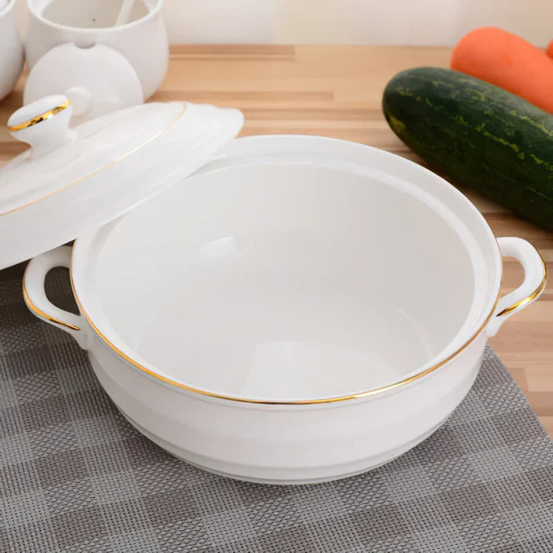 Axya Phnom Penh White Ceramic Soup Pot with Lid 1.4L - Kitchen Tableware Utensils