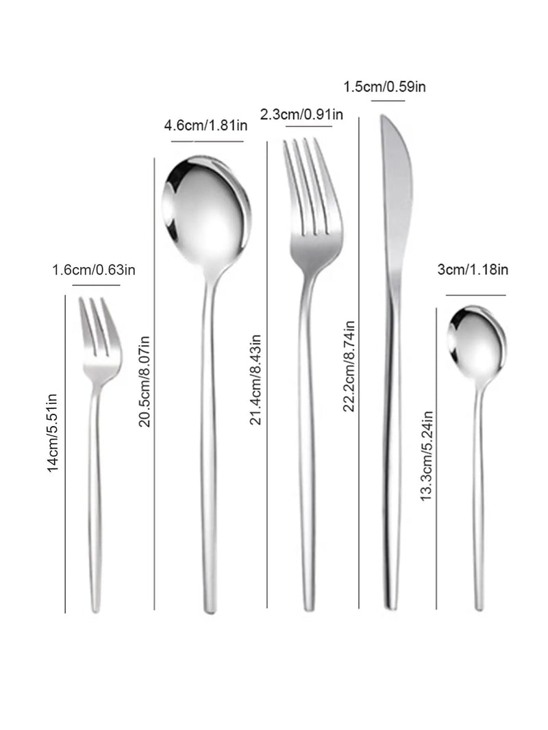 Axyaa 30pc Stainless Steel Cutlery Set with Steak Knives, Fruit Forks, and Dessert Spoons