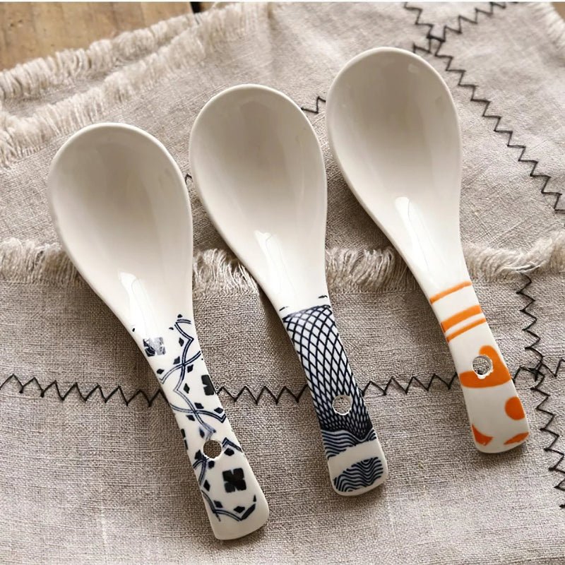 Ceramic Spoon Set Axya Glaze Porcelain Japanese Scoop Tableware Kitchenware