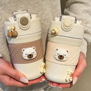 Axyaa Cute Bear Double Drink Thermos Coffee Mug Stainless Steel Tumbler