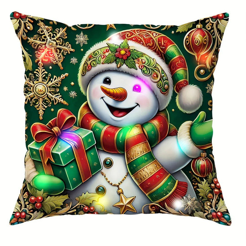 Axyaa LED Light Luminous Pillowcase - Christmas Party Home Decor, Santa Claus Snowman Gift Box Pattern