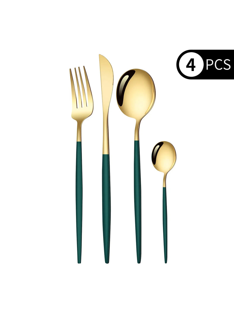 Axyaa 4-Piece Black Gold Stainless Steel Cutlery Set