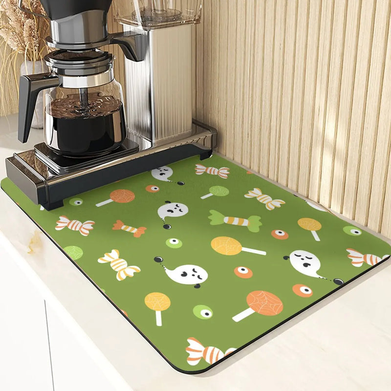 Axyaa Silicone Pumpkin Drying Mat: Halloween Kitchen Decor Absorbent Placemat & Cup Holder