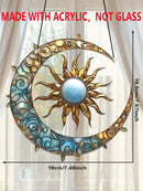 Axyaa Boho Acrylic Moon Sun Hanging Ornament Leaves Vines Solar Lunar Suncatcher