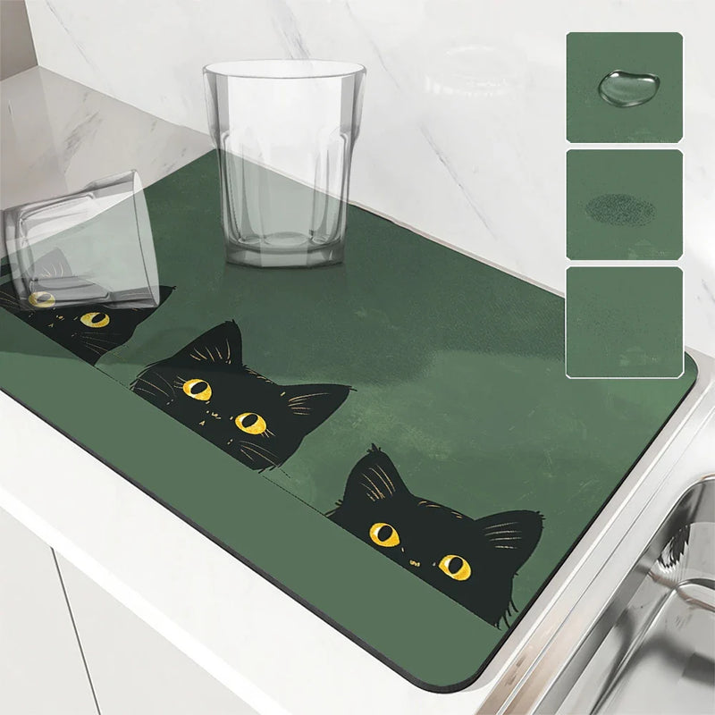 Axyaa Halloween Black Kitchen Drying Mat - Quick Dry Dish Draining Pad