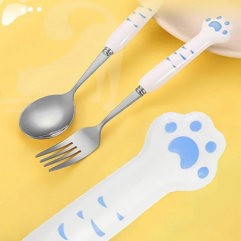 Axyaa Cat Paw Stainless Steel Cutlery Set with Storage Box