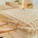 Axyaa Rabbit Fur Plush Fitted Sheet - Thick, Winter Bedspread, Anti-Slip Mattress Protector