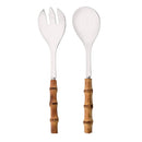 Axyaa Stainless Steel Bamboo Handle Spork Salad Server Fork Spoon Set