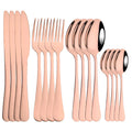 Axyaa 16-Piece Pink Gold Stainless Steel Cutlery Set - Dinnerware Flatware Tableware Kit