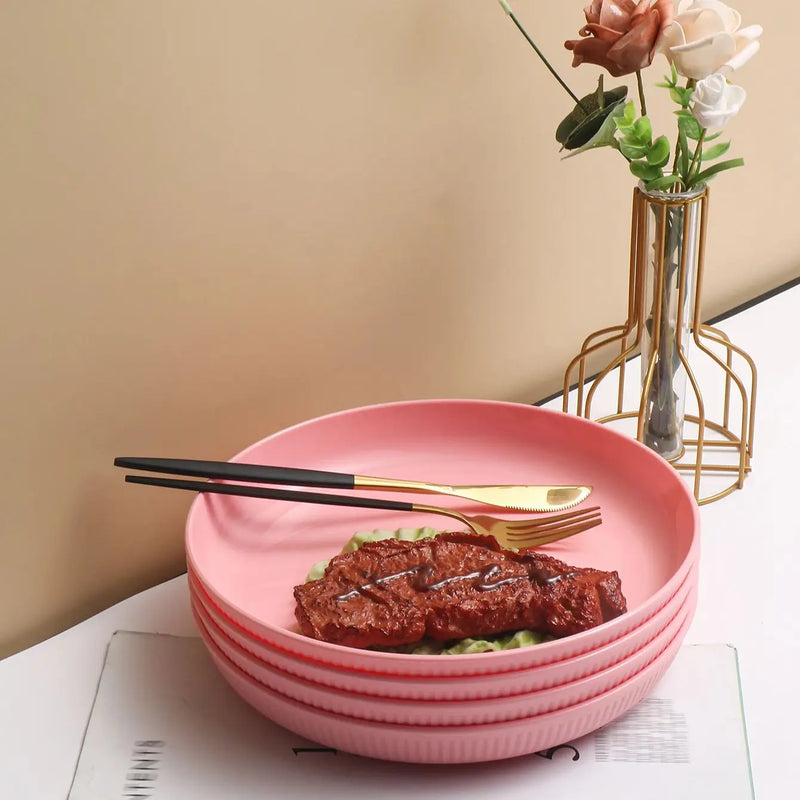 Pink Striped Home Plate Set with Axyaa Brand - Reusable Tableware for Fruit, Dessert, and Snacks