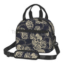 Axyaa Skull Rose Insulated Lunch Bag with Adjustable Strap