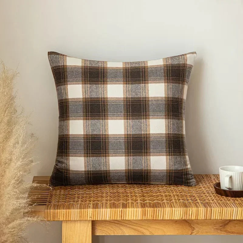 Axyaa Plaid Autumn Pillow Cover 18X18inch Brown Yellow Rustic Red Sofa Chair