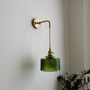 Axyaa Vintage Green Glass Copper Wall Lights with LED and Pull Chain Switch