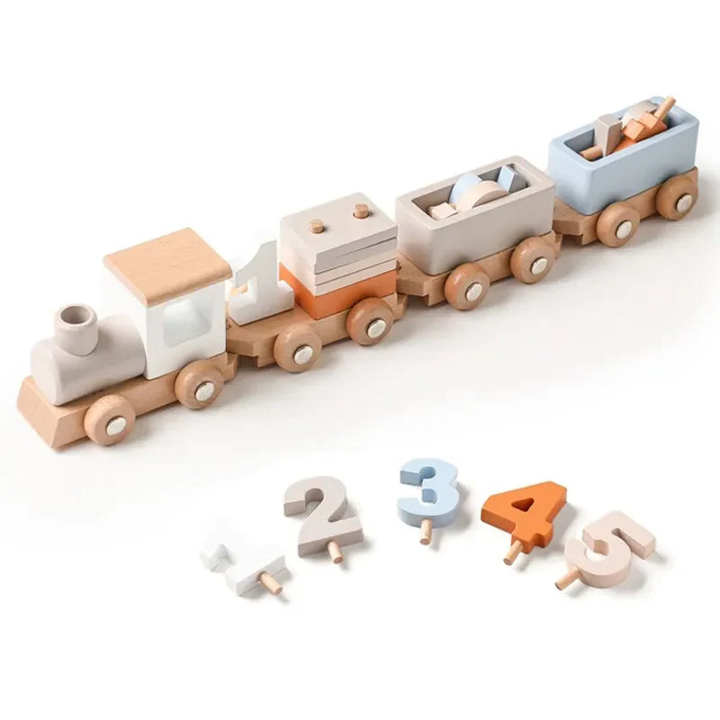 Axya Wooden Train Set with Numbers & Blocks for Baby Learning and Play