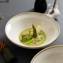 Axyaa Beige Line Pattern Ceramic Soup Bowl Set - Japanese Style Tableware