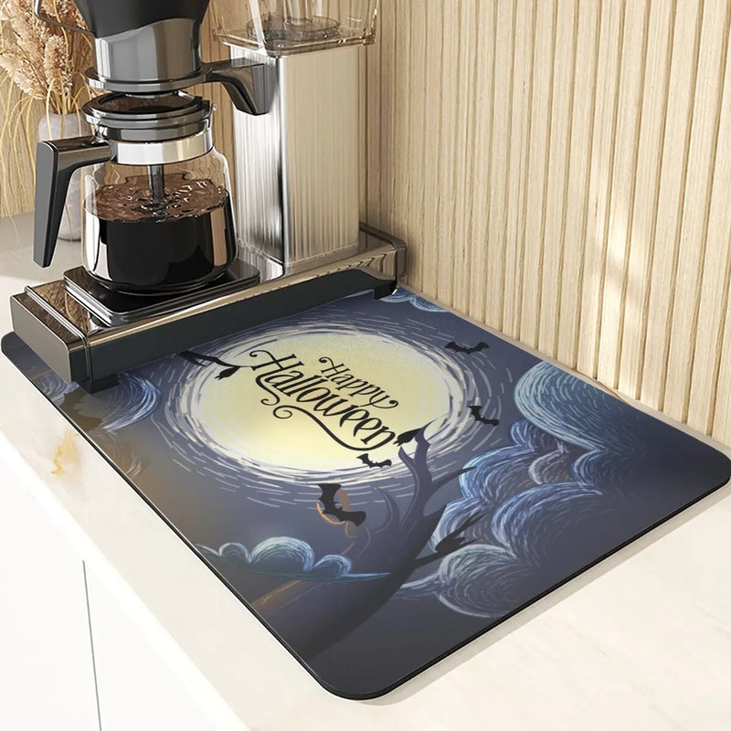 Axyaa Ghost Print Silicone Kitchen Coasters & Dish Mat