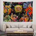 Axyaa Mushroom Skull Psychedelic Tapestry Sunshine Hippie Flowers Wall Tapestry
