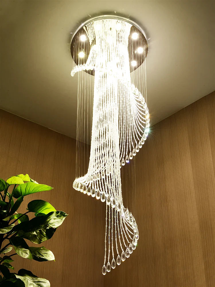 Axyaa Crystal Smart Dimming Chandelier: Modern Rotating Pendant Light for Living Room