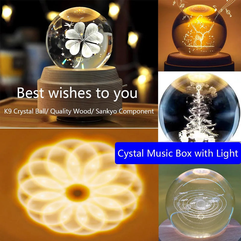 Axyaa Crystal Ball Music Box: Rotating Light Projection, Perfect Gift for Birthday or Valentine's Day