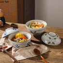 Axyaa Floral Ceramic Soup Bowl with Lid - Versatile Ramen Noodle & Salad Bowl