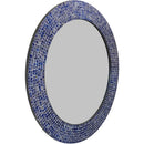 Axyaa Sapphire Silver Mosaic Wall Mirror, Handmade Decorative Glass, Round Dark Blue Mirror