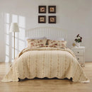 Axyaa Antique Rose Cotton Bedspread Set, Queen, Ecru, 3-Piece
