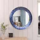 Axyaa Sapphire Silver Mosaic Wall Mirror, Handmade Decorative Glass, Round Dark Blue Mirror